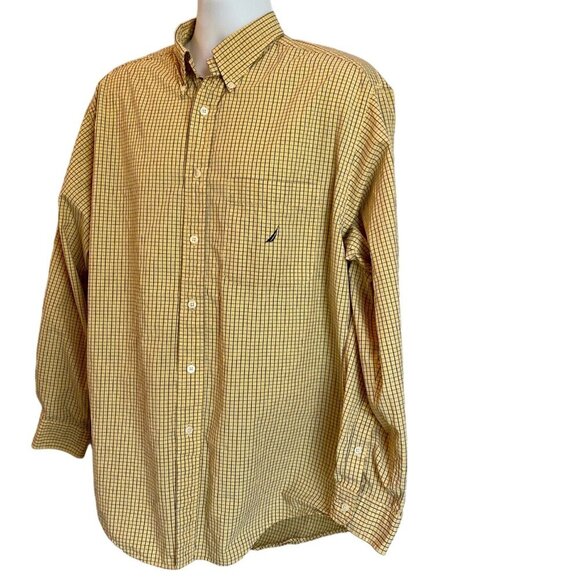 Nautica Yellow Blue Checkered Long Sleeve Button Down Shirt Men's Large - Picture 3 of 8